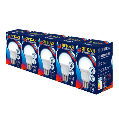 Лампа светодиодная Uniel E27 10W 4000K матовая LED-A60 10W/NW/E27/FR PLP01WH Набор из 5штук UL-00008086 Лампа светодиодная Uniel E27 10W 4000K матовая LED-A60 10W/NW/E27/FR PLP01WH Набор из 5штук UL-00008086