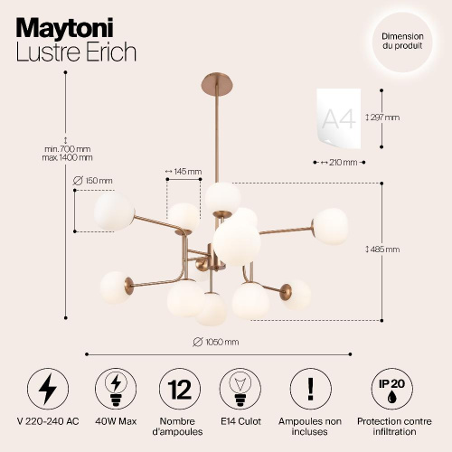 Подвесная люстра Maytoni Erich MOD221-PL-12-G Подвесная люстра Maytoni Erich MOD221-PL-12-G