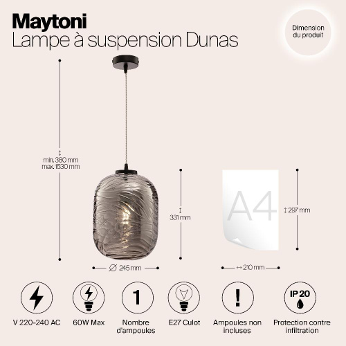 Подвесной светильник Maytoni Dunas P058PL-01B Подвесной светильник Maytoni Dunas P058PL-01B
