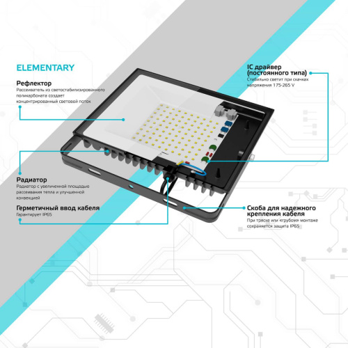 Прожектор светодиодный Gauss Elementary 150W 6500К 691511150 Прожектор светодиодный Gauss Elementary 150W 6500К 691511150