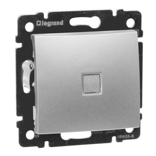 Переключатель одноклавишный Legrand Valena 10A 250V с подсветкой алюминий 770110 Переключатель одноклавишный Legrand Valena 10A 250V с подсветкой алюминий 770110