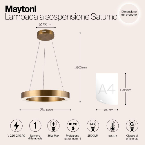Подвесная светодиодная люстра Maytoni Saturno MOD415PL-L36BS4K Подвесная светодиодная люстра Maytoni Saturno MOD415PL-L36BS4K