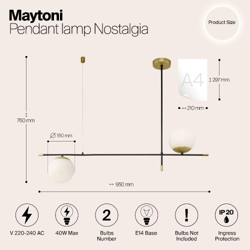 Подвесной светильник Maytoni Nostalgia MOD048PL-02G Подвесной светильник Maytoni Nostalgia MOD048PL-02G