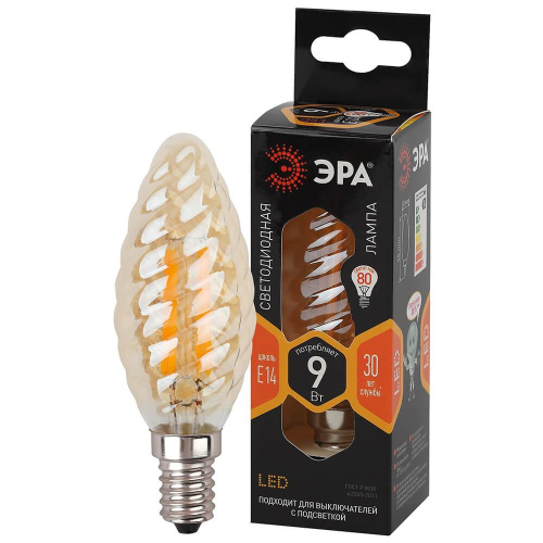 Лампа светодиодная ЭРА E14 9W 2700K золотая F-LED BTW-9W-827-E14 gold Б0047011 Лампа светодиодная ЭРА E14 9W 2700K золотая F-LED BTW-9W-827-E14 gold Б0047011