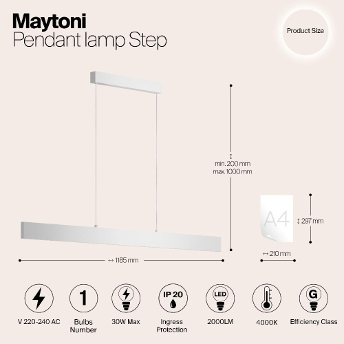 Подвесной светодиодный светильник Maytoni Step P010PL-L30W4K Подвесной светодиодный светильник Maytoni Step P010PL-L30W4K