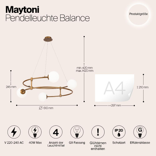 Подвесная люстра Maytoni Balance MOD317PL-04G Подвесная люстра Maytoni Balance MOD317PL-04G