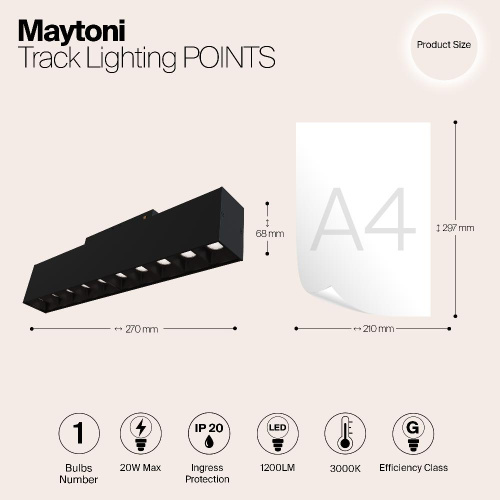 Трековый светодиодный светильник для магнитного шинопровода Maytoni Track Lamps TR014-2-20W3K-B