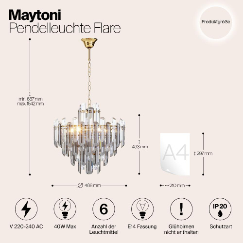 Подвесная люстра Maytoni Flare DIA200PL-06G Подвесная люстра Maytoni Flare DIA200PL-06G