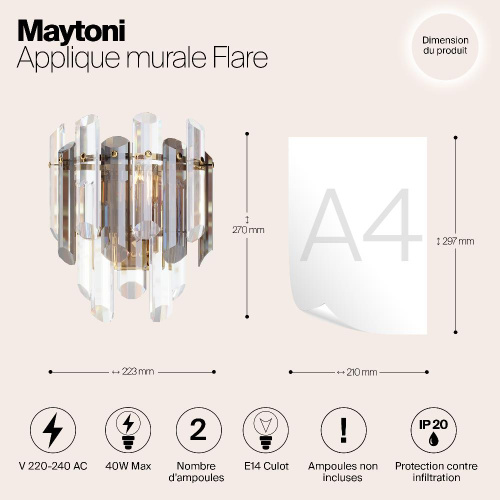 Настенный светильник Maytoni Flare DIA200WL-02G Настенный светильник Maytoni Flare DIA200WL-02G