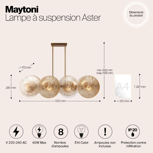 Подвесной светильник Maytoni Aster MOD007PL-08G1 Подвесной светильник Maytoni Aster MOD007PL-08G1