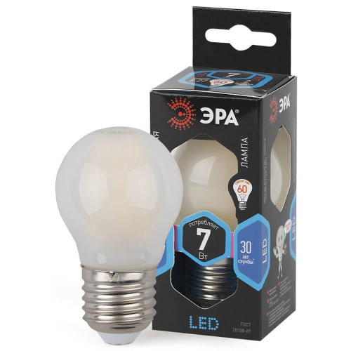 Лампа светодиодная филаментная ЭРА E27 7W 4000K матовая F-LED P45-7W-840-E27 frost