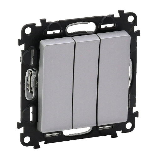 Выключатель трехклавишный Legrand Valena Life 10A 250V алюминий 752603 Выключатель трехклавишный Legrand Valena Life 10A 250V алюминий 752603