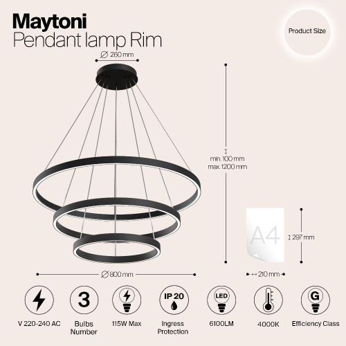 Подвесной светодиодный светильник Maytoni Rim MOD058PL-L100B4K Подвесной светодиодный светильник Maytoni Rim MOD058PL-L100B4K