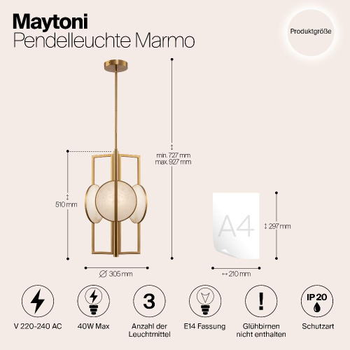 Подвесная люстра Maytoni Marmo MOD099PL-03G Подвесная люстра Maytoni Marmo MOD099PL-03G