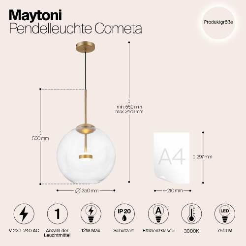 Подвесной светодиодный светильник Maytoni Cometa MOD056PL-L12G3K Подвесной светодиодный светильник Maytoni Cometa MOD056PL-L12G3K