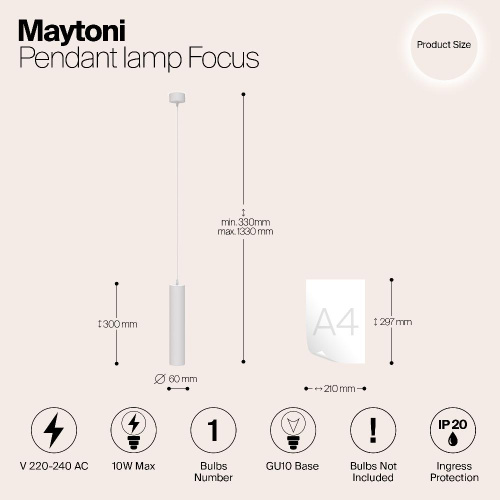 Подвесной светильник Maytoni Technical Focus P075PL-01W Подвесной светильник Maytoni Technical Focus P075PL-01W
