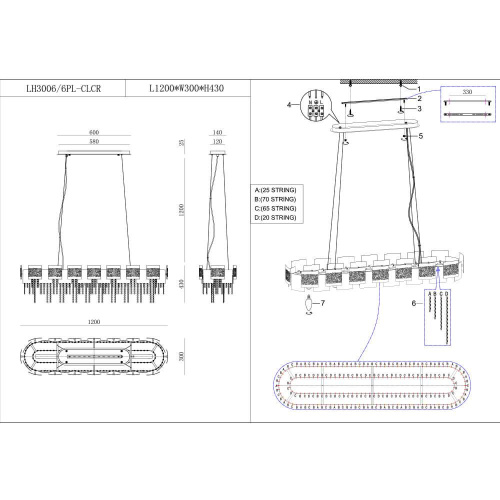 Подвесная люстра Lumien Hall Britta LH3006/6PL-CLCR Подвесная люстра Lumien Hall Britta LH3006/6PL-CLCR