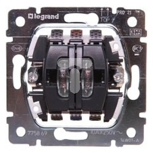 Выключатель двухклавишный Legrand Galea Life 10A 250V с подсветкой на 2 цепи 775869 Выключатель двухклавишный Legrand Galea Life 10A 250V с подсветкой на 2 цепи 775869