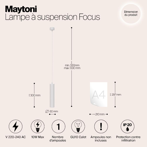 Подвесной светильник Maytoni Technical Focus P075PL-01W Подвесной светильник Maytoni Technical Focus P075PL-01W