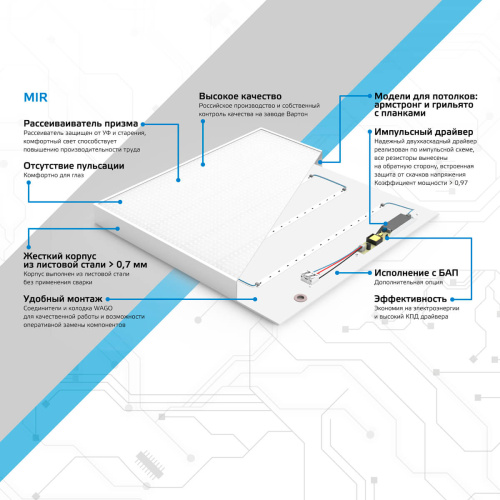 Встраиваемый светодиодный светильник Gauss Mir G1-A0-00070-01G03-2003540 Встраиваемый светодиодный светильник Gauss Mir G1-A0-00070-01G03-2003540