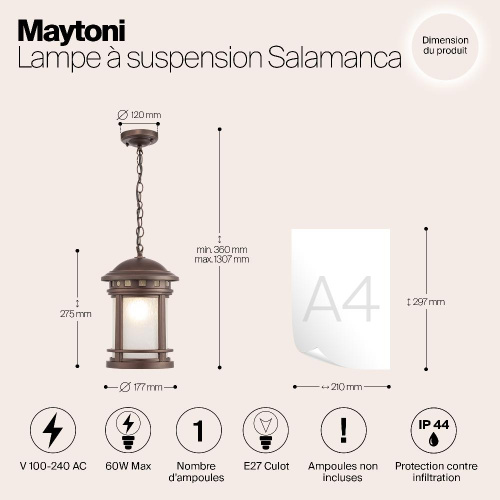 Уличный подвесной светильник Maytoni Salamanca O031PL-01BR Уличный подвесной светильник Maytoni Salamanca O031PL-01BR