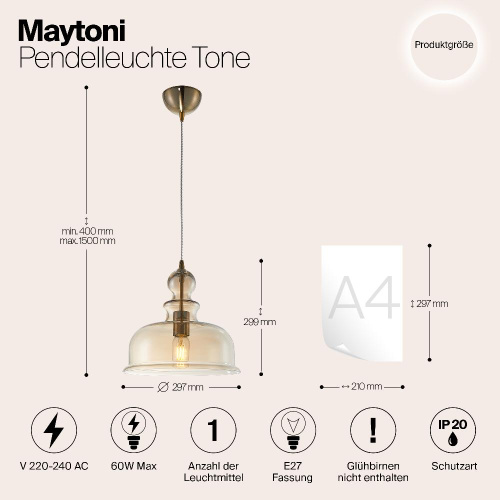 Подвесной светильник Maytoni Tone P001PL-01BZ Подвесной светильник Maytoni Tone P001PL-01BZ