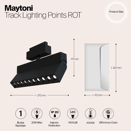 Трековый светодиодный светильник для магнитного шинопровода Maytoni Track Lamps TR015-2-20W4K-B Трековый светодиодный светильник для магнитного шинопровода Maytoni Track Lamps TR015-2-20W4K-B