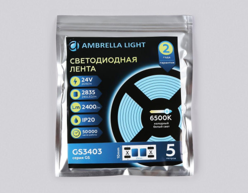 Светодиодная лента Ambrella Light 20W/m 240LED/m 2835SMD холодный белый 5M GS3403 Светодиодная лента Ambrella Light 20W/m 240LED/m 2835SMD холодный белый 5M GS3403