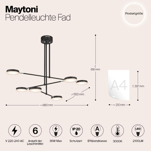 Подвесной светодиодный светильник Maytoni Fad MOD070PL-L38B3K Подвесной светодиодный светильник Maytoni Fad MOD070PL-L38B3K