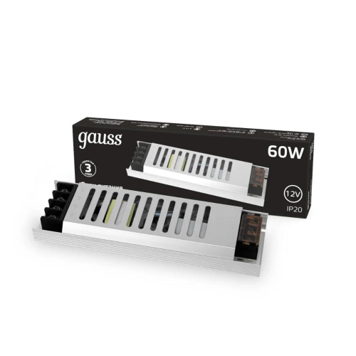 Блок питания Gauss 60W 12V IP20 ультратонкий 202001060 Блок питания Gauss 60W 12V IP20 ультратонкий 202001060