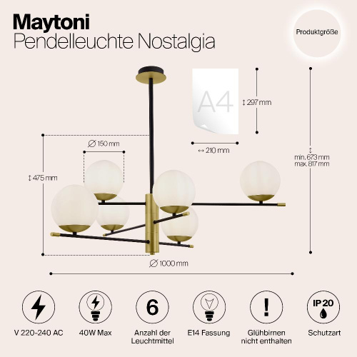 Подвесной светильник Maytoni Nostalgia MOD048PL-06G Подвесной светильник Maytoni Nostalgia MOD048PL-06G