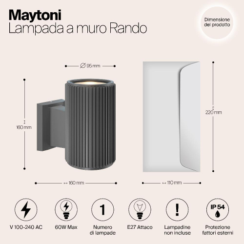 Настенный светильник Maytoni Rando O419WL-01GR Настенный светильник Maytoni Rando O419WL-01GR