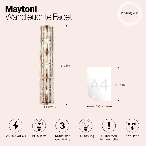 Настенный светильник Maytoni Facet MOD094WL-03G Настенный светильник Maytoni Facet MOD094WL-03G