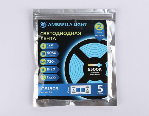 Светодиодная лента Ambrella Light 7,2W/m 30LED/m 5050SMD холодный белый 5M GS1803 Светодиодная лента Ambrella Light 7,2W/m 30LED/m 5050SMD холодный белый 5M GS1803