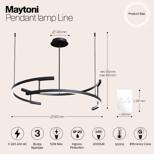 Подвесной светодиодный светильник Maytoni Line MOD054PL-L52B3K Подвесной светодиодный светильник Maytoni Line MOD054PL-L52B3K