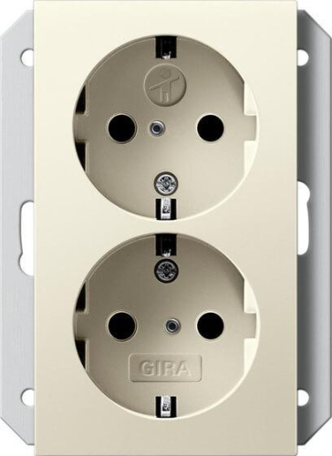 Розетка двойная Gira System 55 Schuko с/з со шторками 16A 250V безвинтовой зажим кремовый глянцевый 273101