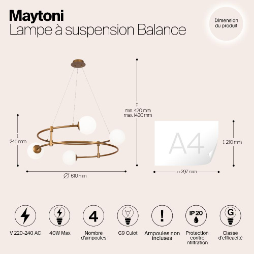 Подвесная люстра Maytoni Balance MOD317PL-04G Подвесная люстра Maytoni Balance MOD317PL-04G