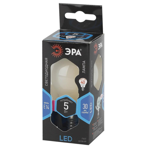 Лампа светодиодная филаментная ЭРА E14 5W 4000K матовая F-LED P45-5W-840-E14 frost Лампа светодиодная филаментная ЭРА E14 5W 4000K матовая F-LED P45-5W-840-E14 frost