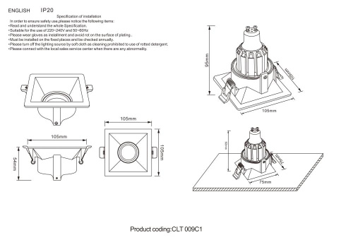 Встраиваемый светильник Crystal Lux CLT 009C1 BL Встраиваемый светильник Crystal Lux CLT 009C1 BL