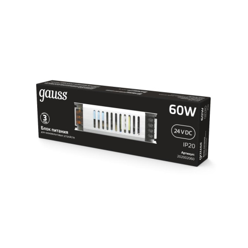 Блок питания Gauss 60W 24V IP20 ультратонкий 202002060 Блок питания Gauss 60W 24V IP20 ультратонкий 202002060
