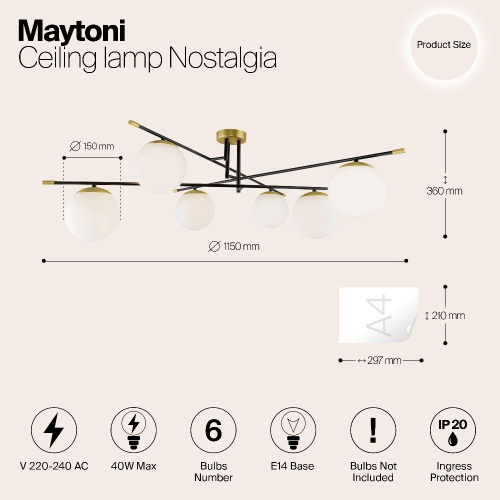 Потолочная люстра Maytoni Nostalgia MOD048CL-06G Потолочная люстра Maytoni Nostalgia MOD048CL-06G