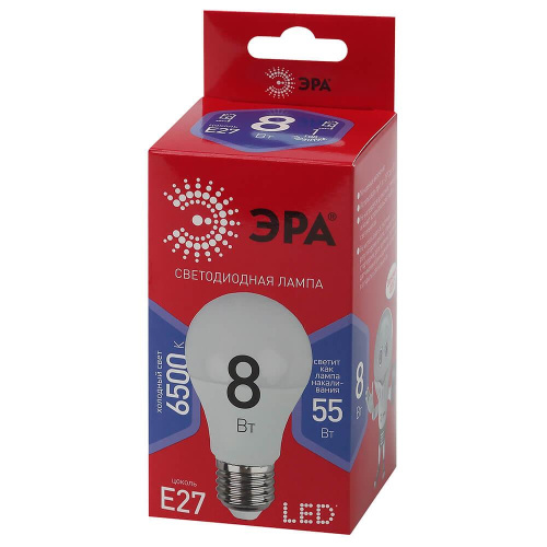 Лампа светодиодная ЭРА E27 8W 6500K матовая LED A60-8W-865-E27 Б0048502 Лампа светодиодная ЭРА E27 8W 6500K матовая LED A60-8W-865-E27 Б0048502