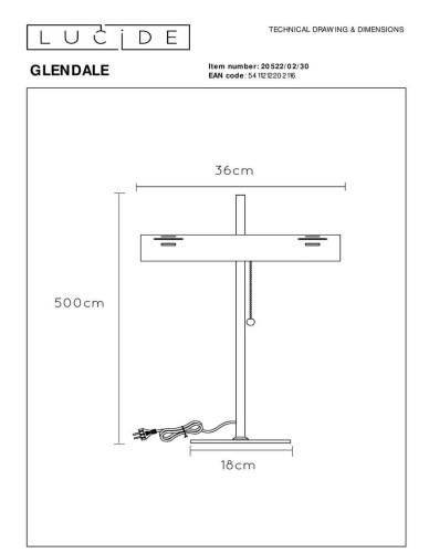 Настольная лампа Lucide Glendale 20522/02/30 Настольная лампа Lucide Glendale 20522/02/30
