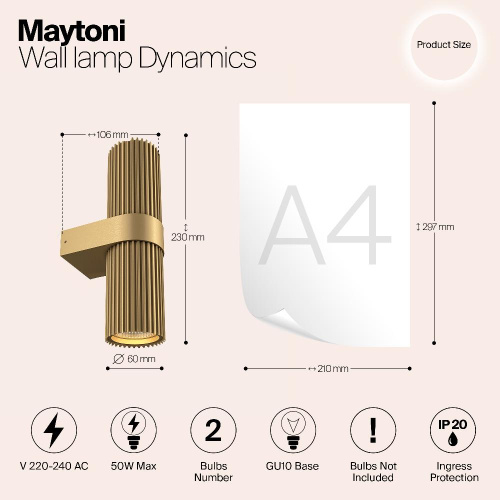 Настенный светильник (бра) Maytoni MOD326WL-02MG Настенный светильник (бра) Maytoni MOD326WL-02MG