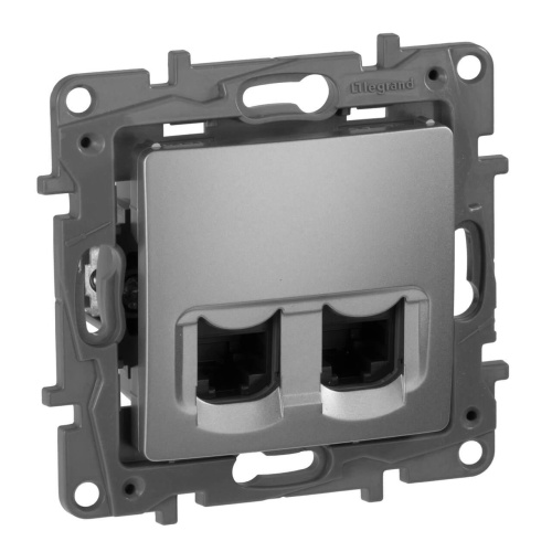 Розетка компьютерная 2хRJ45 Legrand Etika 5 кат UTP алюминий 672455 Розетка компьютерная 2хRJ45 Legrand Etika 5 кат UTP алюминий 672455