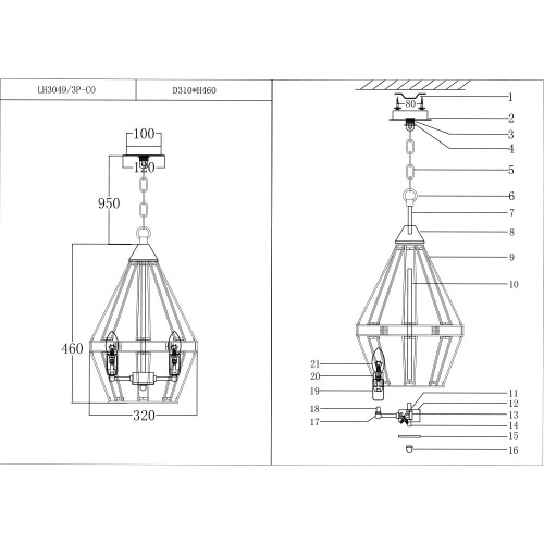 Подвесная люстра Lumien Hall Сакрофано LH3049/3P-CO Подвесная люстра Lumien Hall Сакрофано LH3049/3P-CO