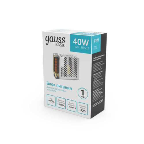 Блок питания Gauss 40W 12V IP20 BT502 Блок питания Gauss 40W 12V IP20 BT502