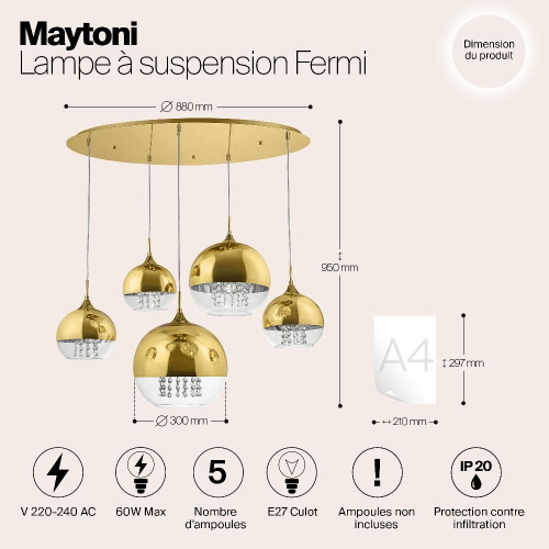 Подвесная люстра Maytoni Fermi P140-PL-170-5-G Подвесная люстра Maytoni Fermi P140-PL-170-5-G