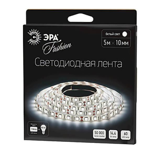 Светодиодная лента ЭРА 14,4W/m 60LED/m 5050SMD холодный белый 5M LS5050-60LED-IP20-W-5m C0043045 Светодиодная лента ЭРА 14,4W/m 60LED/m 5050SMD холодный белый 5M LS5050-60LED-IP20-W-5m C0043045
