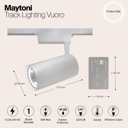 Трековый светодиодный светильник Maytoni TR003-1-40W3K-W Трековый светодиодный светильник Maytoni TR003-1-40W3K-W